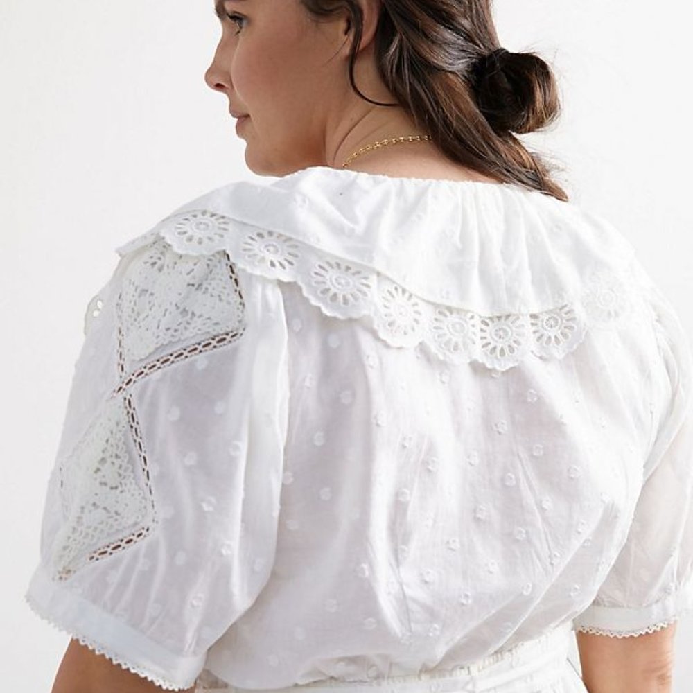 Size M Anthropologie Forever That Girl Lacy Ruffled Wrap Blouse Style N - Picture 6 of 9